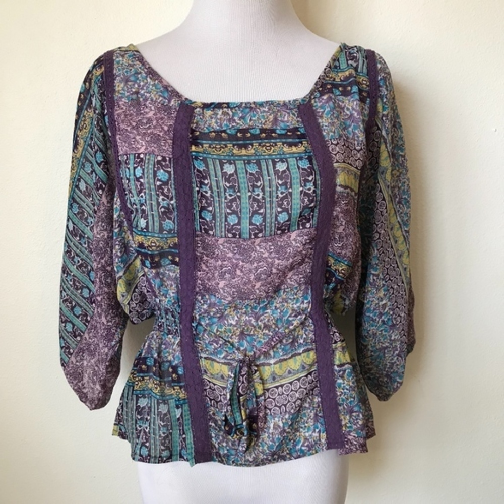 Ya Los Angeles Sheer Purple Boho Peasant Top